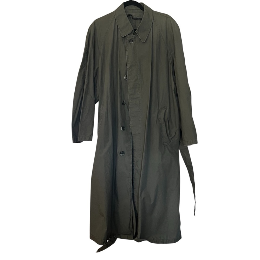 Vintage Olive Green 100% cotton Trench Coat with belt